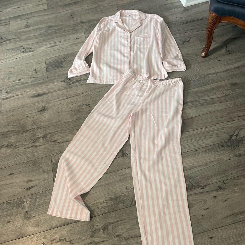 Flannel Pajamas SZ 10 Medium Candy Pink Stripe 100% Cotton Natural Fiber Fabric